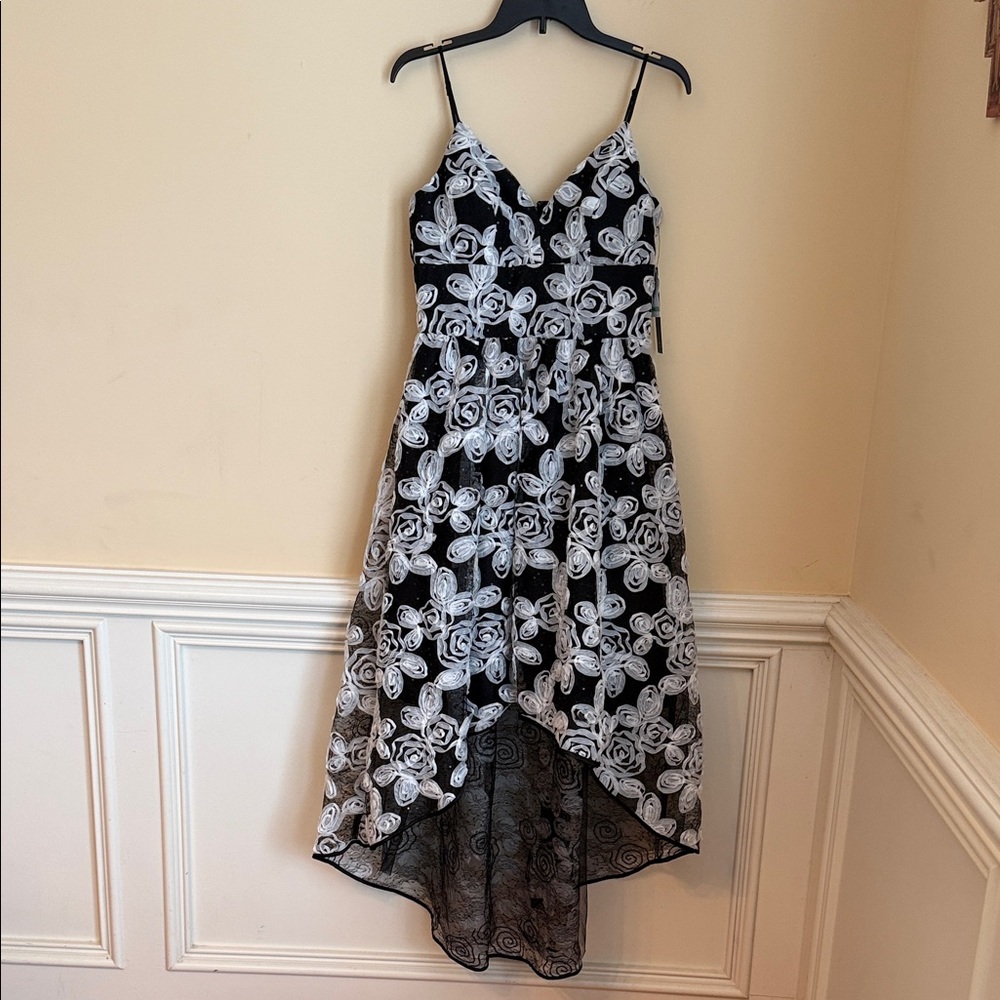 Nicole Miller‎ NY Floral Soutache High-Low Sequin Gown Sz 8